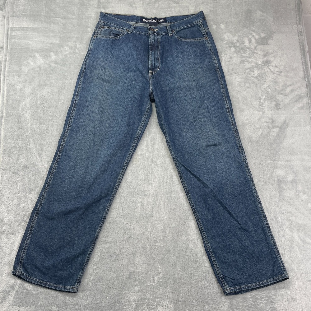 Nautica Jeans Mens 34x30 Blue Denim Medium Wash Relaxed Fit Straight Leg Outdoor